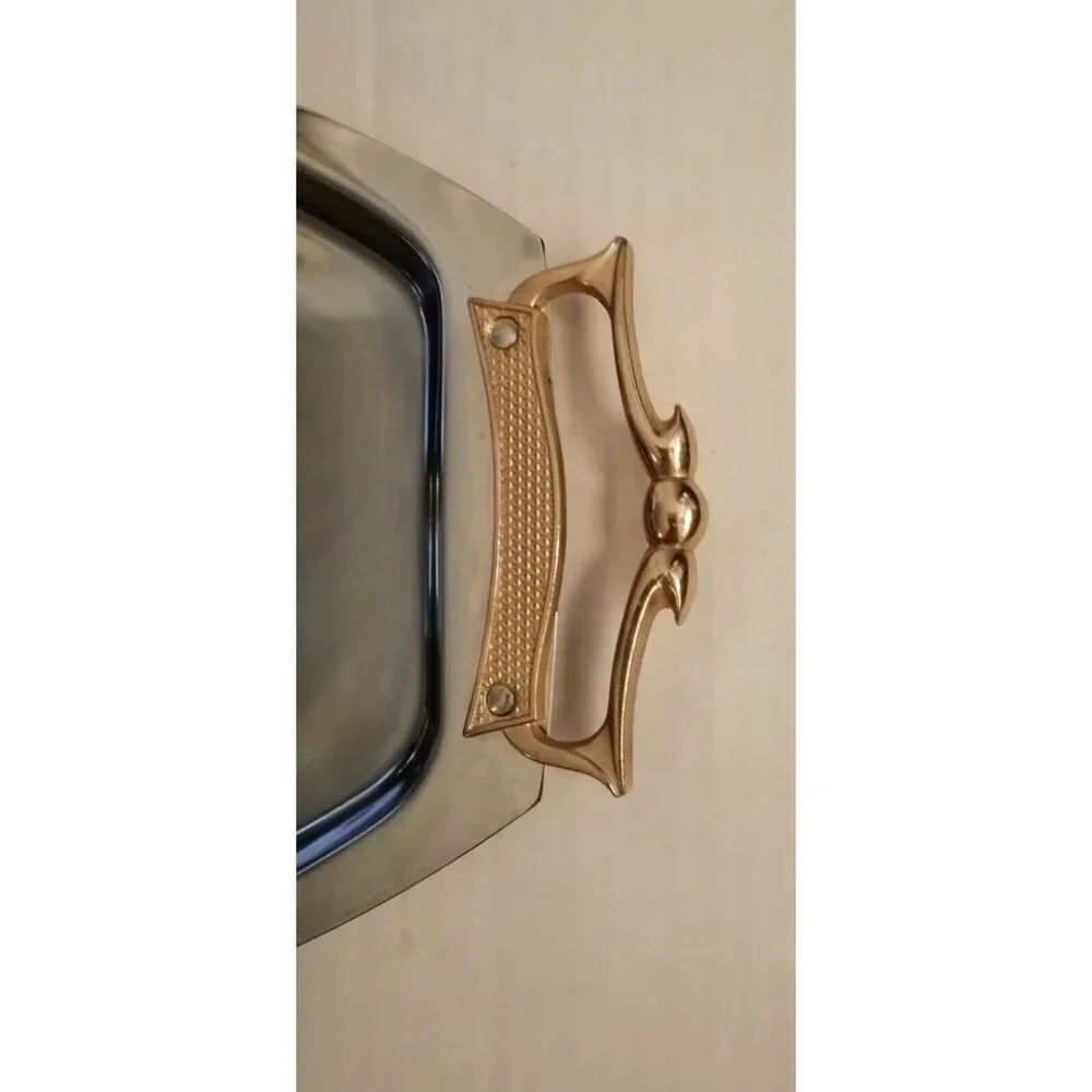 Vintage KROMEX Chrome Serving Tray Brass Handles Mid Century Modern USA Made